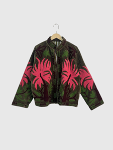 Veste en velours brodée de fleurs, col mandarin, manches longues, style blouson pour femme adulte, vêtements d'automne - Product Image 1