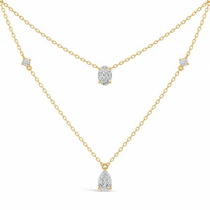 สร้อยคอเพชรเลี้ยงในห้องปฏิบัติการเคลือบทอง 18K |   จี้หินหลายเม็ดทรงลูกแพร์ |   เครื่องประดับงานแต่งงานสุดหรู VVS ของขวัญสำหรับผู้หญิง - Product Image 4