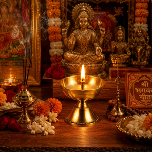 Brass Diya Traditional Oil Lamp Pooja Deepak with Brass Finish for Diwali Temple Home <b>Mandir</b> Aarti Festival Decoration Spiritual - Product Image 4