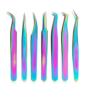 Outils de maquillage professionnels, pinces à cils, extensions, pinces à cils en acier inoxydable, arc-en-ciel, pinces à cils colorées - Product Image 4