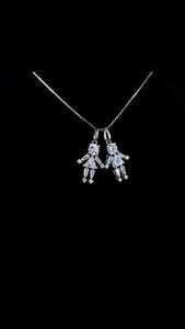Colgante de Diamantes Cultivados en Laboratorio para Gemelas, Collar Doble de Oro Blanco de 14k para Hermanas - Product Image 4