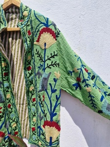 Handmade Cotton Suzani Coat Embroidered Traditional Floral Embroidery Reversible Eco-Friendly Hooded <b>Gothic</b> Plus Size Women - Product Image 3