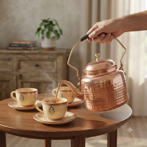 Bouilloire à thé en cuivre martelé artisanal avec couvercle, poignée en laiton, théière vintage pour cuisinière, pot à café et eau bouillante, pot de service - Product Image 3