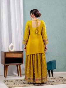 Yellow Silk Salwar Kameez Set Embroidered Dupatta Traditional Indian Pakistani <b>Women</b> Wedding Party <b>Outfit</b> - Product Image 4
