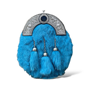 Sporran en fourrure bleu ciel à 3 pompons avec ceinture chaîne, accessoires écossais pour hommes - Product Image 1
