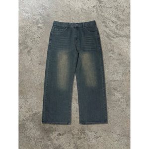 Jean en denim coupe droite texturé vert, style urbain, mode vintage rétro, pour toutes les saisons, éco-responsable - Product Image 5
