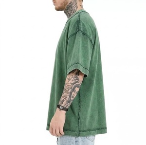 Nouveaux T-shirts pour hommes en coton 100% 180 grammes, à manches courtes, tricotés, respirants, teints unis, délavés à l'acide, style streetwear - Product Image 2