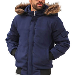 Chaqueta Acolchada Azul Marino con Capucha para Hombre, Estilo Casual, con Ribete de Piel, Resistente al Viento, para Invierno, Tallas Grandes, Corte Regular, con Cierre - Product Image 1