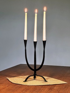 Iron <b>Candelabra</b> With Three Taper Candle Holders <b>Black</b> Finish Home Decoration Durable Metal Candle Holder - Product Image 2