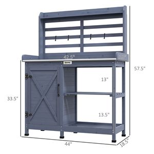 Banco da Giardinaggio in Legno Grigio con Piano in Alluminio per Uso Esterno, Porta Attrezzi e Piante da Giardino - Product Image 3