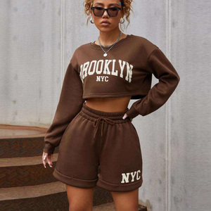 Ensemble deux pièces en molleton brodé uni lavable pour femme, style streetwear d'hiver, vente en gros - Product Image 1