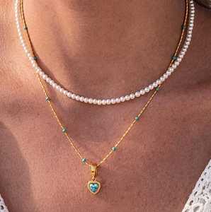 สร้อยคอจี้เทอร์ควอยซ์แบบซ้อนประดับมุก ชุบทอง 14K เงินแท้ 925 เครื่องประดับสไตล์โบโฮ - Product Image 4