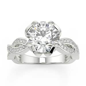 Anillo de Compromiso RITZIN con Moissanita Tallada, Halo de Oro Blanco Sólido de 14k, Anillo de Promesa de Boda de Media Eternidad para Ella - Product Image 3