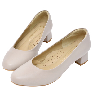 Zapatos de Tacón Ancho de 3.5cm para Mujer Ann'S, Antideslizantes, Transpirables, para Oficina, Beige Sólido, Sin Cordones - Product Image 1