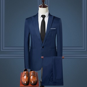 Costume homme de haute qualité, taille plus, respirant, 3 pièces, mandarin, 100% polyester, bleu marine, pour mariage, fête, affaires, style italien - Product Image 1
