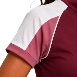 Ensemble de sport pour femme, t-shirt à demi-zip et short, rose bordeaux et blanc, séchage rapide, manches courtes, vêtements de sport, gym, fitness, course à pied - Product Image 3