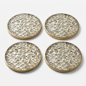 Sous-verres mosaïques faits main en laiton écologique avec incrustations de résine naturelle et de cristal, personnalisables en gros, pour hôtels et cafés - Product Image 1