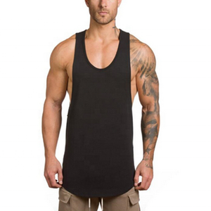 Men's Casual Gym Workout Tank Top Custom Logo Breathable Solid Color <b>Polyester</b> Spandex Muscle Sport Running Tops Knitted Badge - Product Image 2