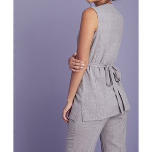 Ensemble tunique et pantalon style wrap, respirant, coton, polyester, élasthanne, uniforme de salon de beauté unisexe personnalisé avec poches - Product Image 2