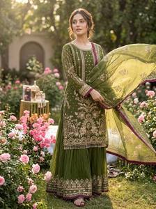 Ensemble Salwar Kameez pour femme, en fausse fourrure épaisse, avec dupatta et pantalon, séchage rapide, toutes saisons, Diwali - Product Image 3