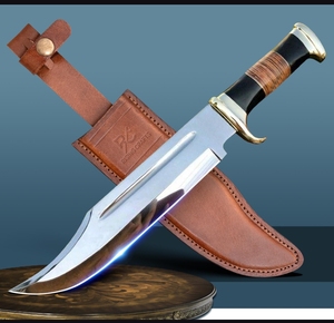 Couteau de chasse Bowie LEGACY BLADES de qualité supérieure en acier à haute teneur en carbone, manche en cuir fait main, lame fixe à pointe tombante, OEM ODM - Product Image 2