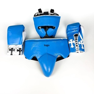 Ensemble de gants de boxe, protège-tête et protège-gland en cuir véritable de qualité supérieure avec logo personnalisé, équipement professionnel d'entraînement et de sparring - Product Image 2