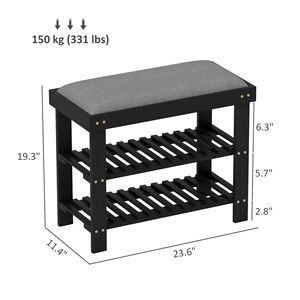 Panca Portascarpe Moderna a 3 Ripiani in Bambù con Cuscino Nero, Organizzatore per Ingresso e Corridoio - Product Image 3