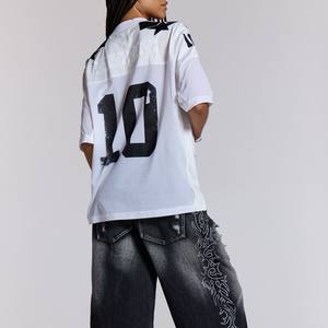 Camiseta de fútbol americano de malla para mujer, corte holgado, cuello en V, diseño de paneles, estampado por sublimación, logotipo personalizado, poliéster - Product Image 3