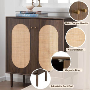 Gabinete de almacenamiento de aparador de 2 puertas Gabinete de barra de acento de ratán natural - Product Image 6