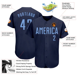 Custom Baseball Jersey Men's Navy Blue Short Sleeve Team Name Printed Moisture Wicking Regular Fit All Seasons - Product Image 3