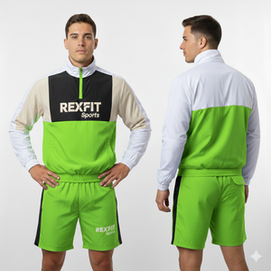 Ensemble de survêtement coupe-vent deux pièces Rexfit Sports de haute qualité pour hommes – Veste zippée et short en nylon – Vente en gros - Product Image 1