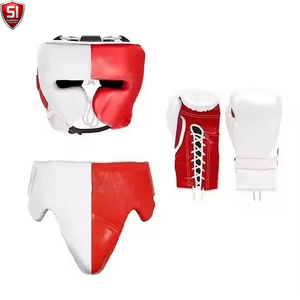 Ensemble de boxe SUMROOS 51 en cuir PU, protège-tête, gants, protège-pénis, rouge et blanc, respirant, équipement de protection pour l'entraînement - Product Image 6