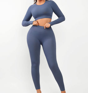 Ensemble de yoga décontracté grande taille pour femme, avec logo personnalisé imprimé sur le devant, motif uni, taille élastique, respirant, séchage rapide, 2 pièces - Product Image 5