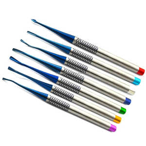 Juego de 7 elevadores de raíz de luxación PDL recubiertos de titanio azul reutilizables Instrumentos de implantes dentales manuales CE OEM Etiqueta privada - Product Image 2
