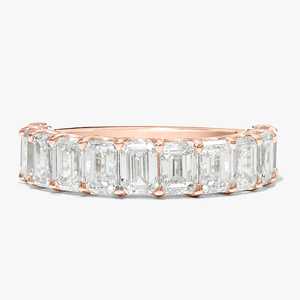 Anillos de Boda de Oro Sólido de 14K con Esmeralda y Diamantes Cultivados en Laboratorio, Engastados con Puntas, Media Eternidad, Apilables, Brillantes, Combinables para Novia - Product Image 5