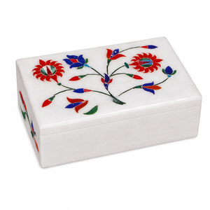 Boîte à bijoux rectangulaire en marbre personnalisée de qualité supérieure très durable avec des accents de nacre directement d'Inde - Product Image 1