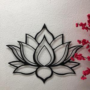 Décoration murale en métal noir au design lotus pour espace spirituel, salle de méditation et espace de yoga, sculpture murale minimaliste faite à la main - Product Image 1
