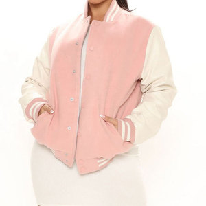 Contemporary Women <b>Letterman</b> <b>Jacket</b> Designed For Streetwear With Ribbed Trim And Button Front - Product Image 1