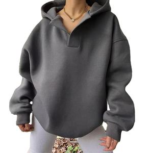<b>Women</b> Oversized Hooded <b>Sweatshirt</b> Solid Color Drop Shoulder Long Sleeve Knitted Cotton - Product Image 5