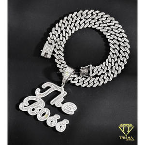 Colgante de plata de ley 925 con moissanita y diamantes, diseño de amor propio, con cadena cubana, collar llamativo con incrustaciones de circonitas para joyería hip hop - Product Image 6