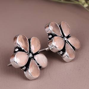 Pendientes de botón bohemios con flor de gema de melocotón, engaste de latón chapado en plata antigua, joyería de moda para mujer, para compromiso - Product Image 3