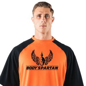 Camiseta Raglán Extra Grande Naranja y Negra para Hombre, Cuello Redondo, Algodón Premium, Ropa Casual de Moda Urbana - Product Image 2