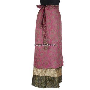 Long Layered Sari Silk <b>Wrap</b> <b>Skirts</b> 2 Layer Reversible Magic Silk Saris <b>Wrap</b> Long <b>Skirt</b> Silk <b>Wrap</b> Dress From India Excellent - Product Image 3