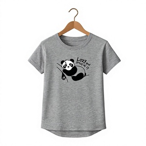 Camiseta de Mujer con Estampado de Panda Gris, Cuello Redondo, Manga Corta, Diseño Casual de Dibujos Animados, Transpirable, Corte Regular, para Primavera/Verano - Product Image 1