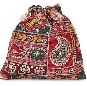 Bolsos Potli con Bordado Gota Works y Espejo Decorativo, Bolsos de Mano Elegantes para Mujer, Bolsos de Mano Artesanales para Novia, Bolsos Potli con Cordón para Boda - Product Image 3