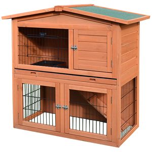 Classica Gabbia per Conigli da Esterno 40 con Vassoio Impermeabile, Rampa e Tetto Resistente alle Intemperie per Piccoli Animali, Realizzata in Legno di Abete - Product Image 1