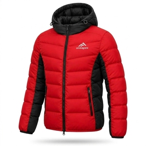 Veste matelassée à capuche rouge et noire pour homme, veste d'hiver chaude et matelassée pour l'extérieur, veste légère imperméable One Apex - Product Image 3