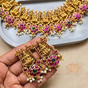 Ruby Emerald Lakshmi Cultural Collectible Necklace - Product Image 2
