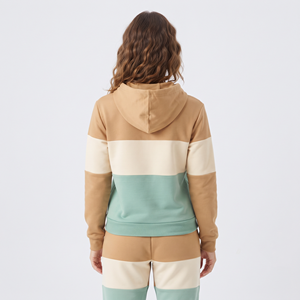 <b>Women's</b> Color beige and pannel sky and <b>white</b> Hooded Sweatshirt Long Sleeve Kangaroo Pocket Pullover <b>Hoodie</b> Top - Product Image 3