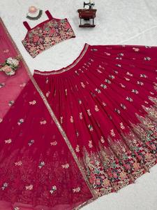 Divyam Creation Lehenga Choli en Spandex Brodé Rouge, Robe de Mariage Indienne Traditionnelle Longue, Coupe Classique pour Femme - Product Image 6
